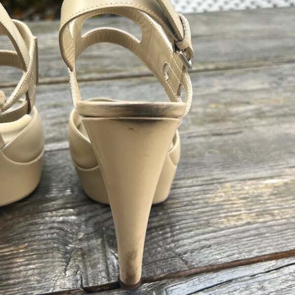 YSL Stiletto Platform Nude Cut Out Sandle Heels 6.5 37 - Picture 9 of 16